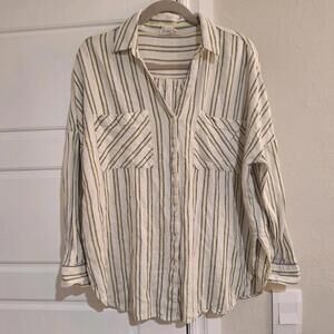Loft Lounge Linen Striped Tunic Shirt XL Oversized Button Up Coastal Lightweight